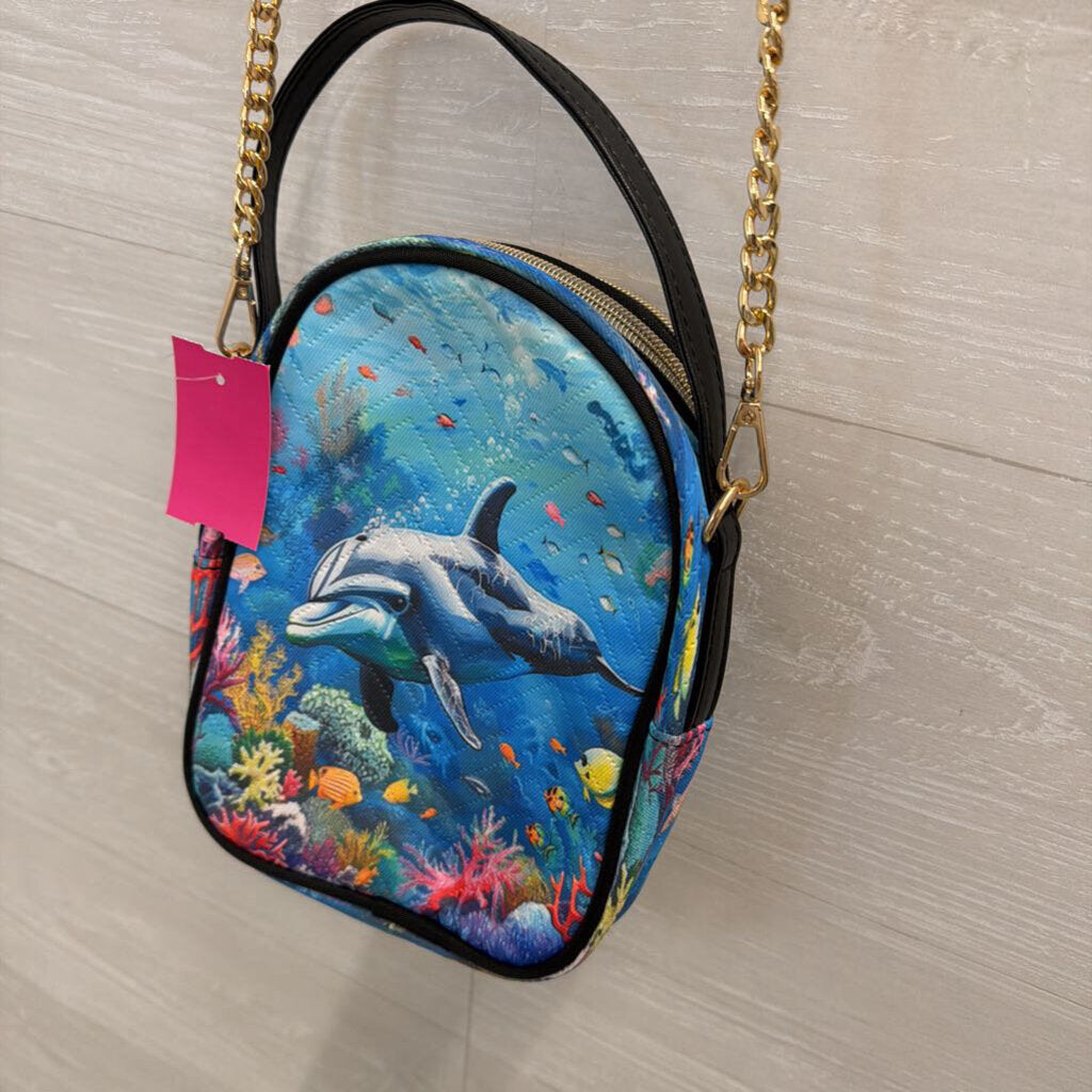 Blue/ Multi Ocean Print Crossbody Purse