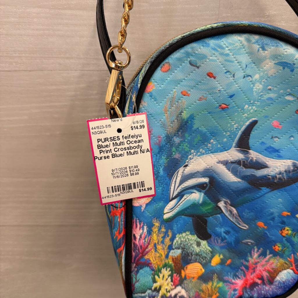 Blue/ Multi Ocean Print Crossbody Purse