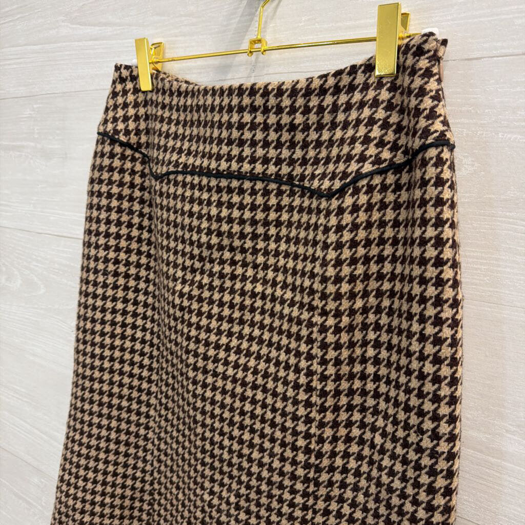 Tasse Tasse Brown Houndstooth Midi Skirt Medium