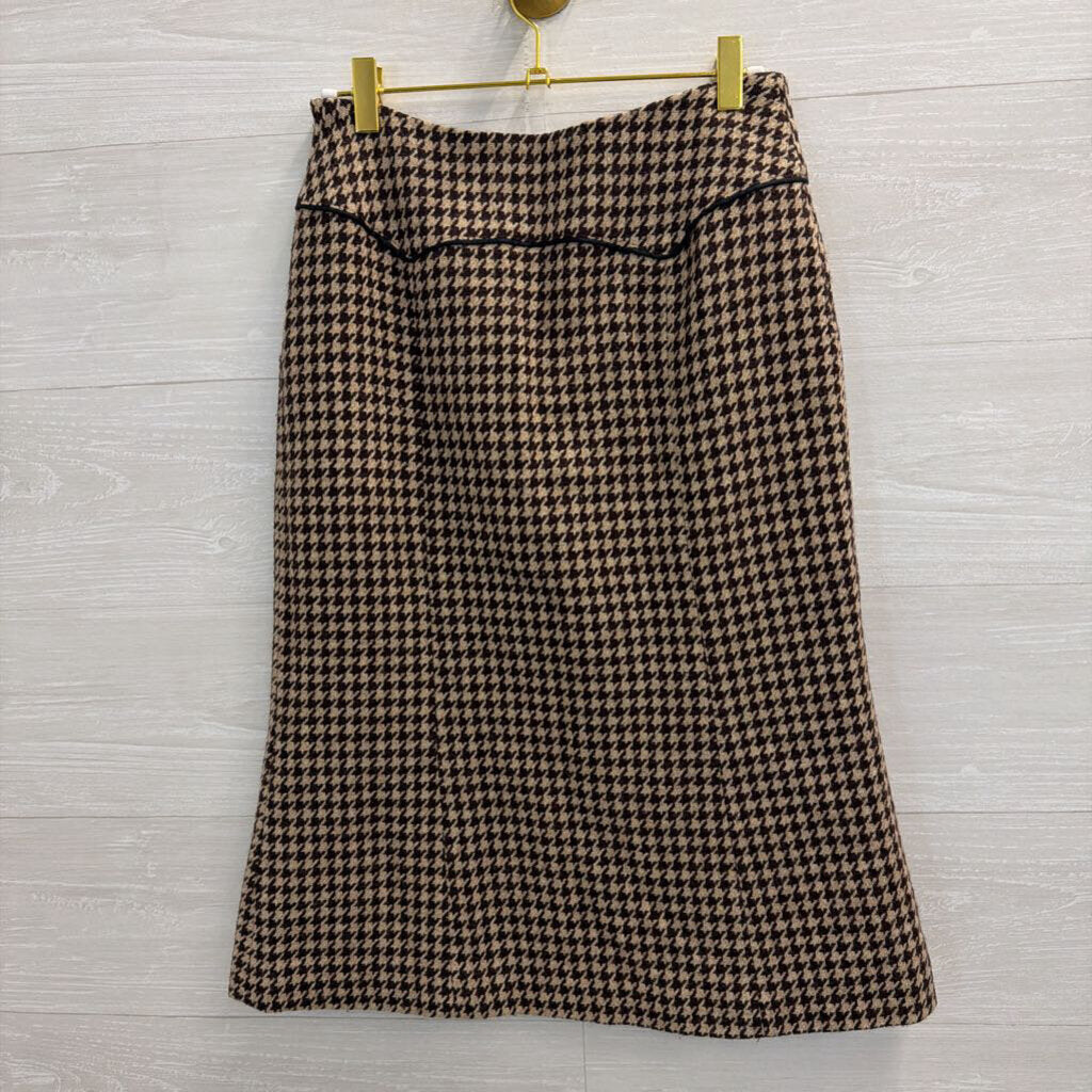 Tasse Tasse Brown Houndstooth Midi Skirt Medium