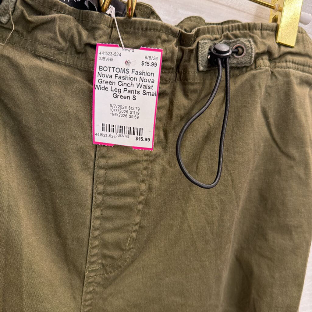Fashion Nova Green Cinch Waist Wide Leg Pants Small