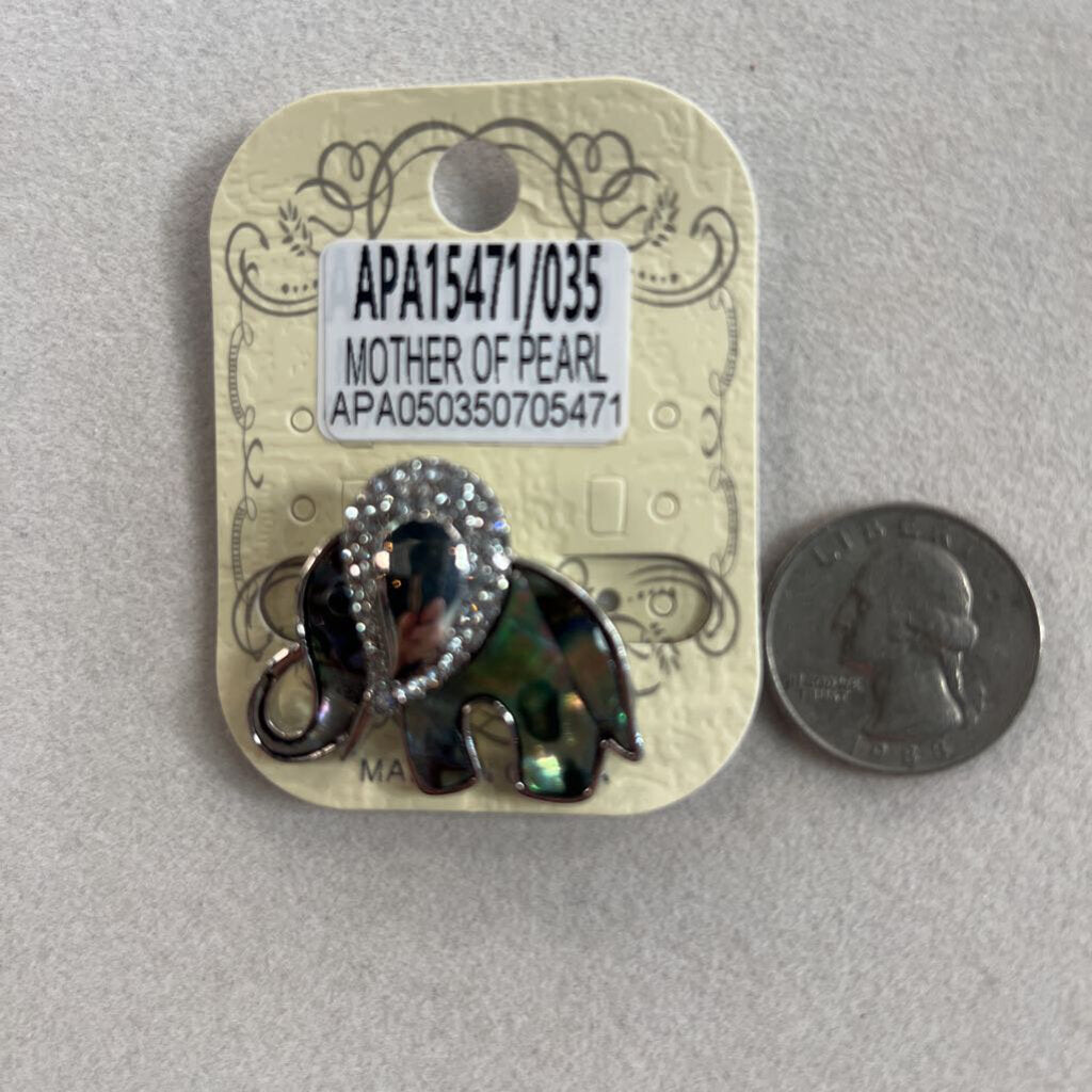 Silver Mother of Pearl Elephant Brooch