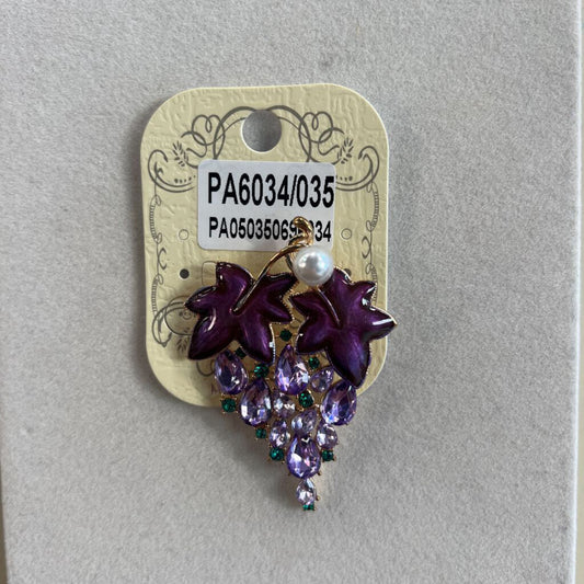 Gold/ Purple Embellished Grape Brooch