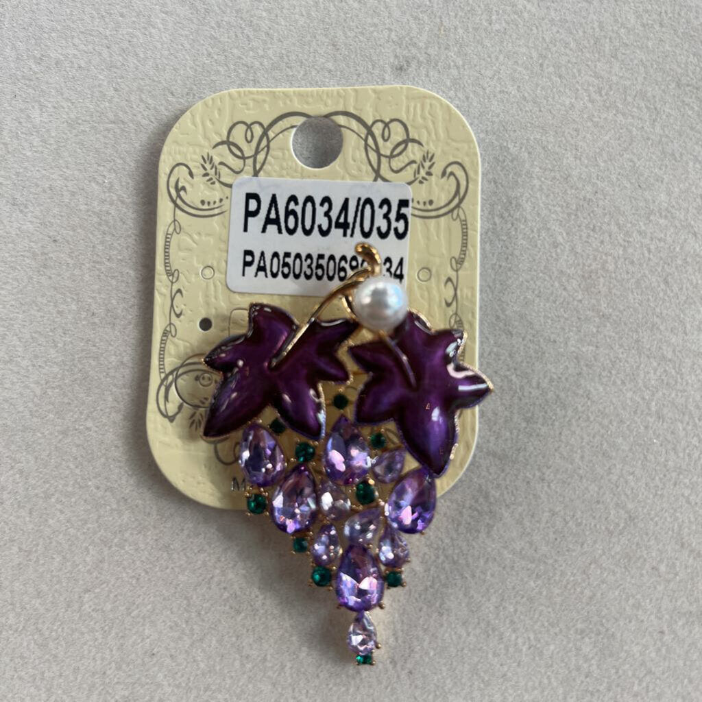 Gold/ Purple Embellished Grape Brooch