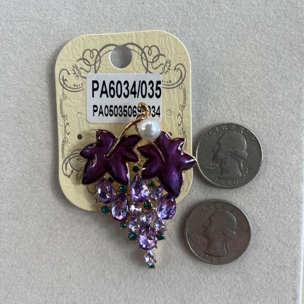 Gold/ Purple Embellished Grape Brooch
