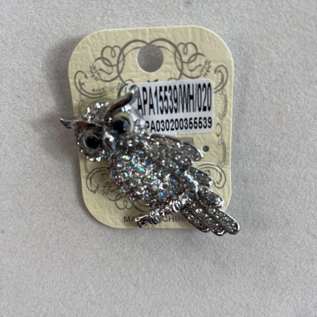 Silver Embellished Owl Brooch