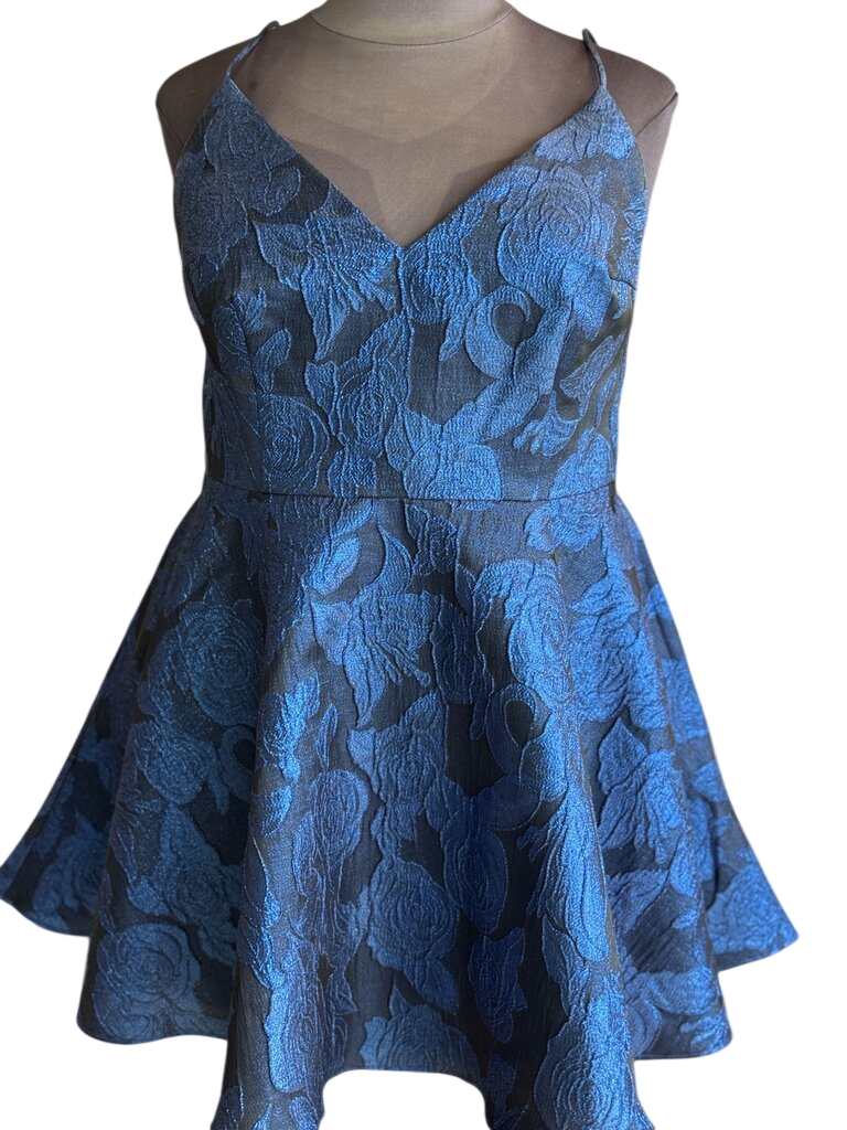 Jules and Cleo Blue Shimmer Brocade Short Formal Dress20