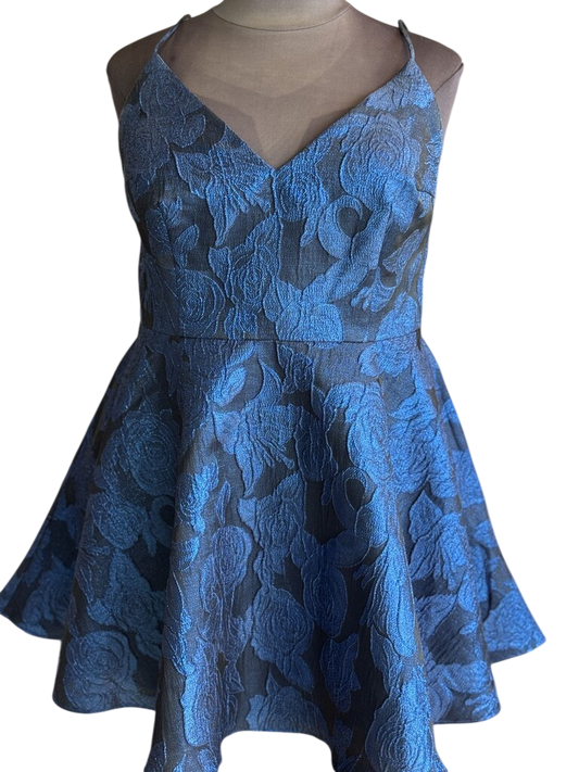 Jules and Cleo Blue Shimmer Brocade Short Formal Dress20