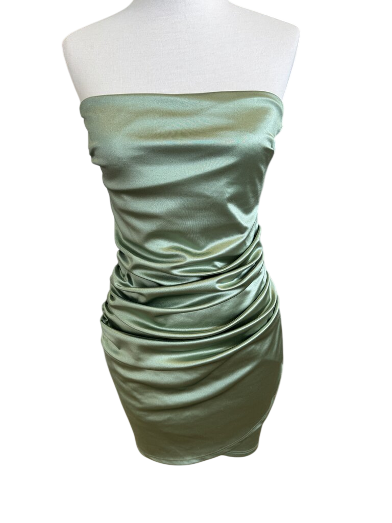 Windsor Green Silky Satin Strapless Short Formal Dress Medium