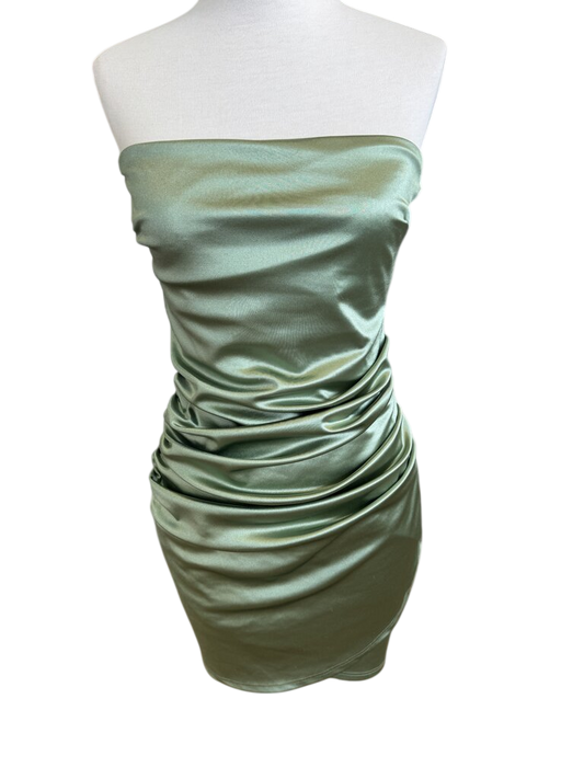 Windsor Green Silky Satin Strapless Short Formal Dress Medium