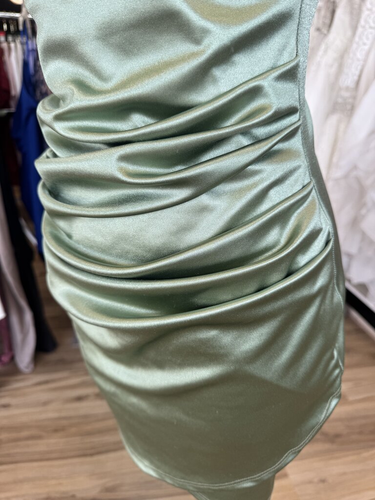 Windsor Green Silky Satin Strapless Short Formal Dress Medium