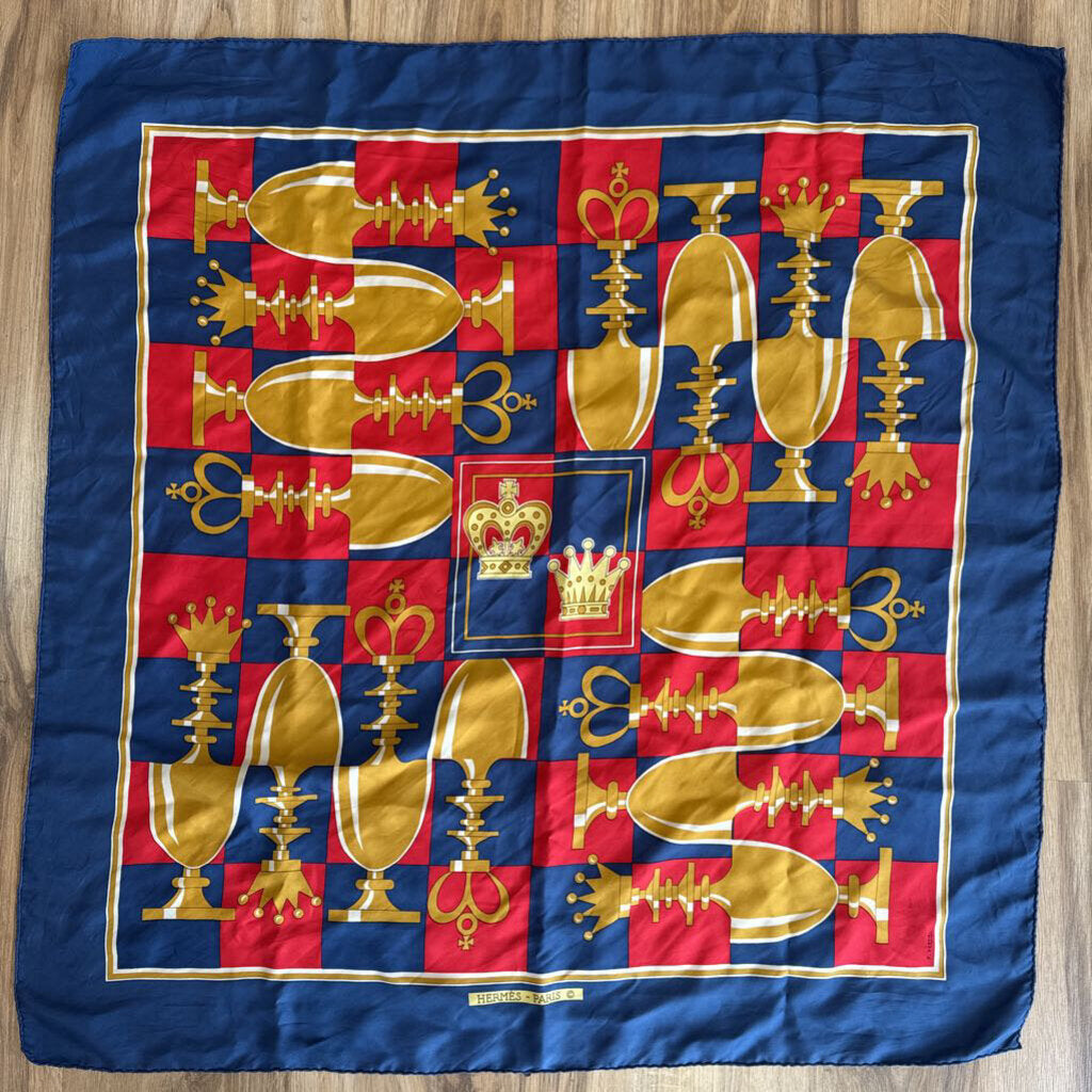 Hermes Navy/ Multi Silk Print Scarf