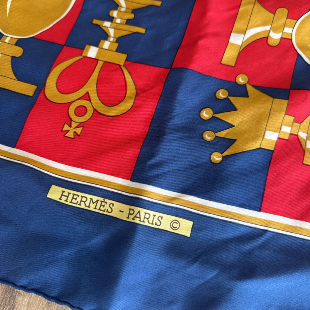 Hermes Navy/ Multi Silk Print Scarf