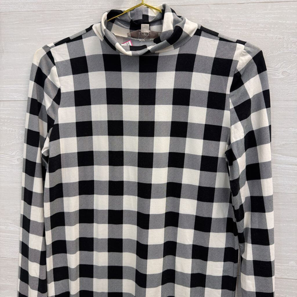 Loft Black/ White Gingham Long Sleeve Mock Neck Top Medium