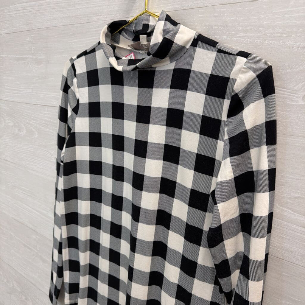 Loft Black/ White Gingham Long Sleeve Mock Neck Top Medium