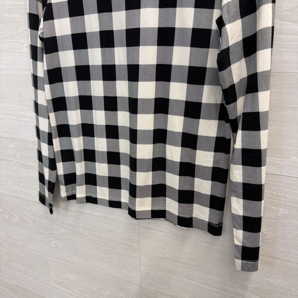 Loft Black/ White Gingham Long Sleeve Mock Neck Top Medium
