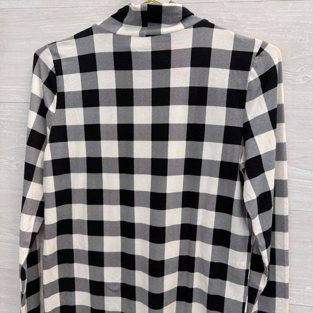 Loft Black/ White Gingham Long Sleeve Mock Neck Top Medium