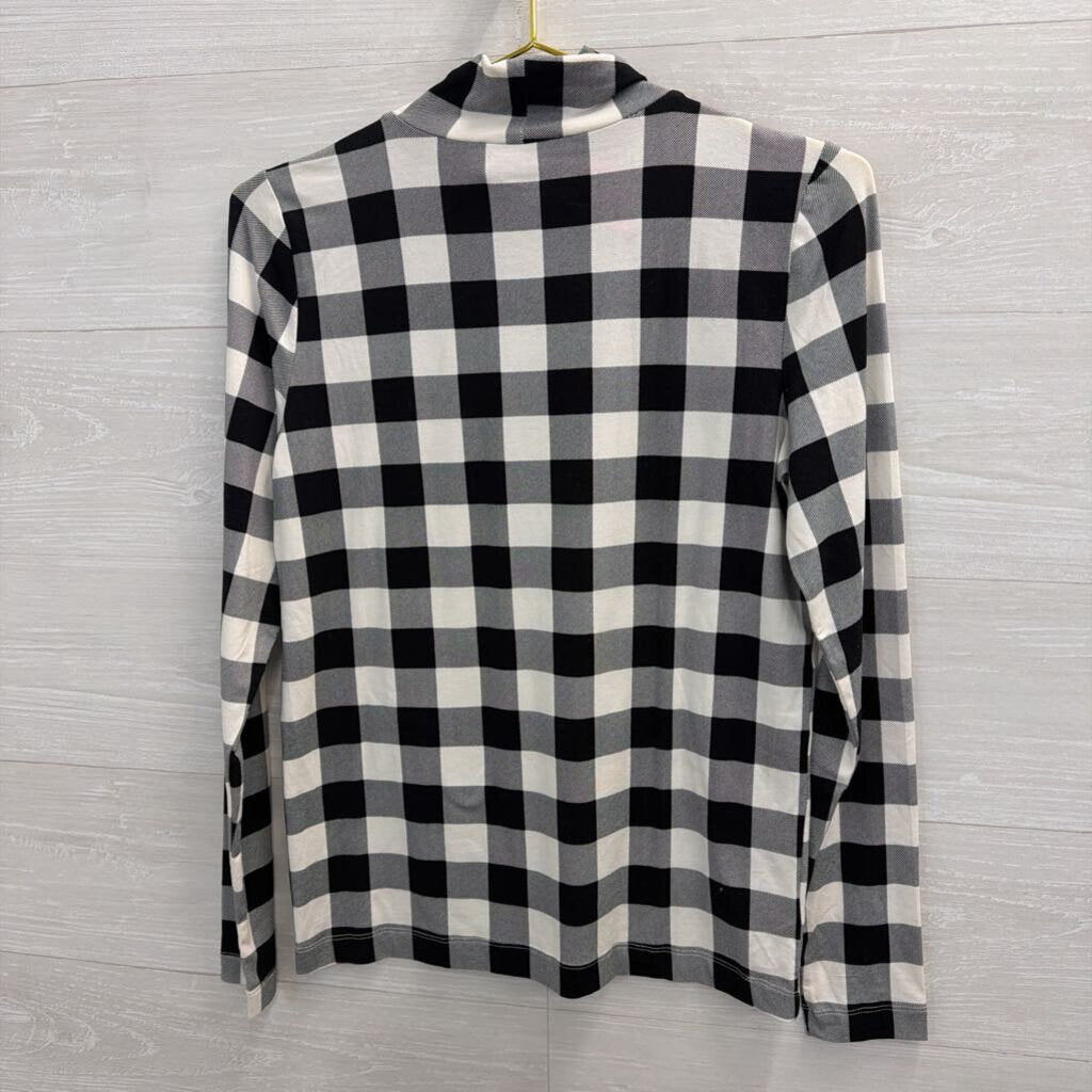 Loft Black/ White Gingham Long Sleeve Mock Neck Top Medium