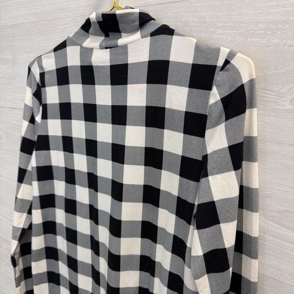 Loft Black/ White Gingham Long Sleeve Mock Neck Top Medium