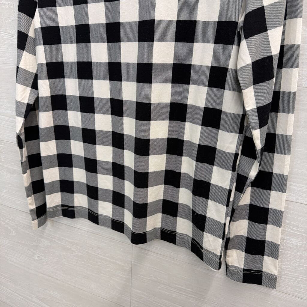 Loft Black/ White Gingham Long Sleeve Mock Neck Top Medium