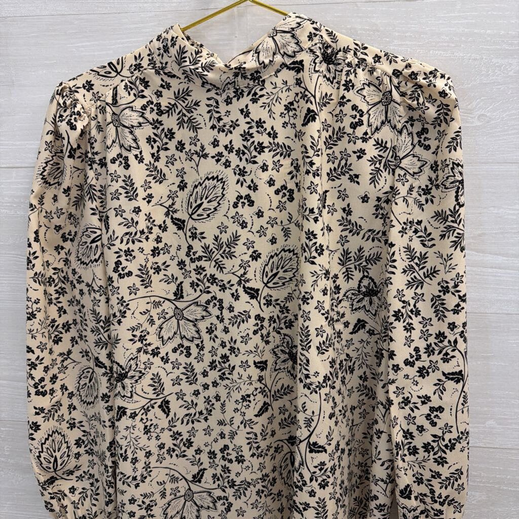 Beige/ Black Print Long Sleeve Top Medium