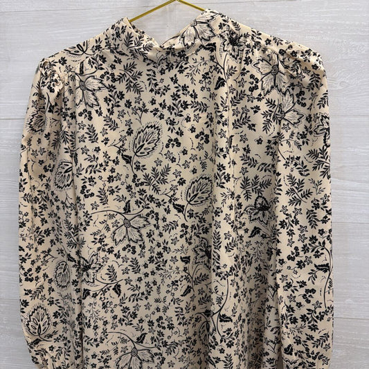 Beige/ Black Print Long Sleeve Top Medium