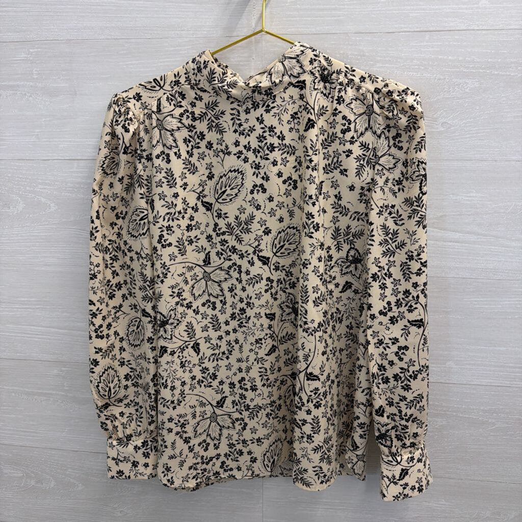 Beige/ Black Print Long Sleeve Top Medium