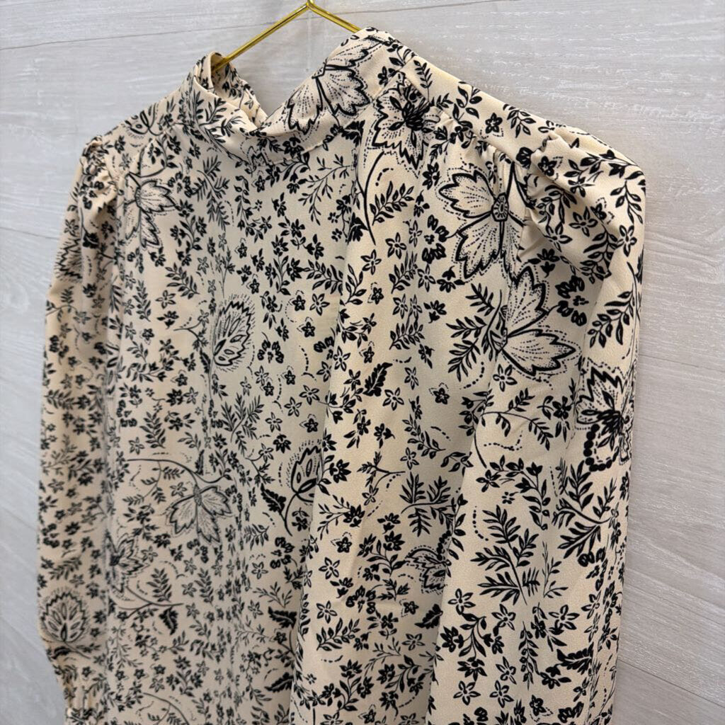 Beige/ Black Print Long Sleeve Top Medium