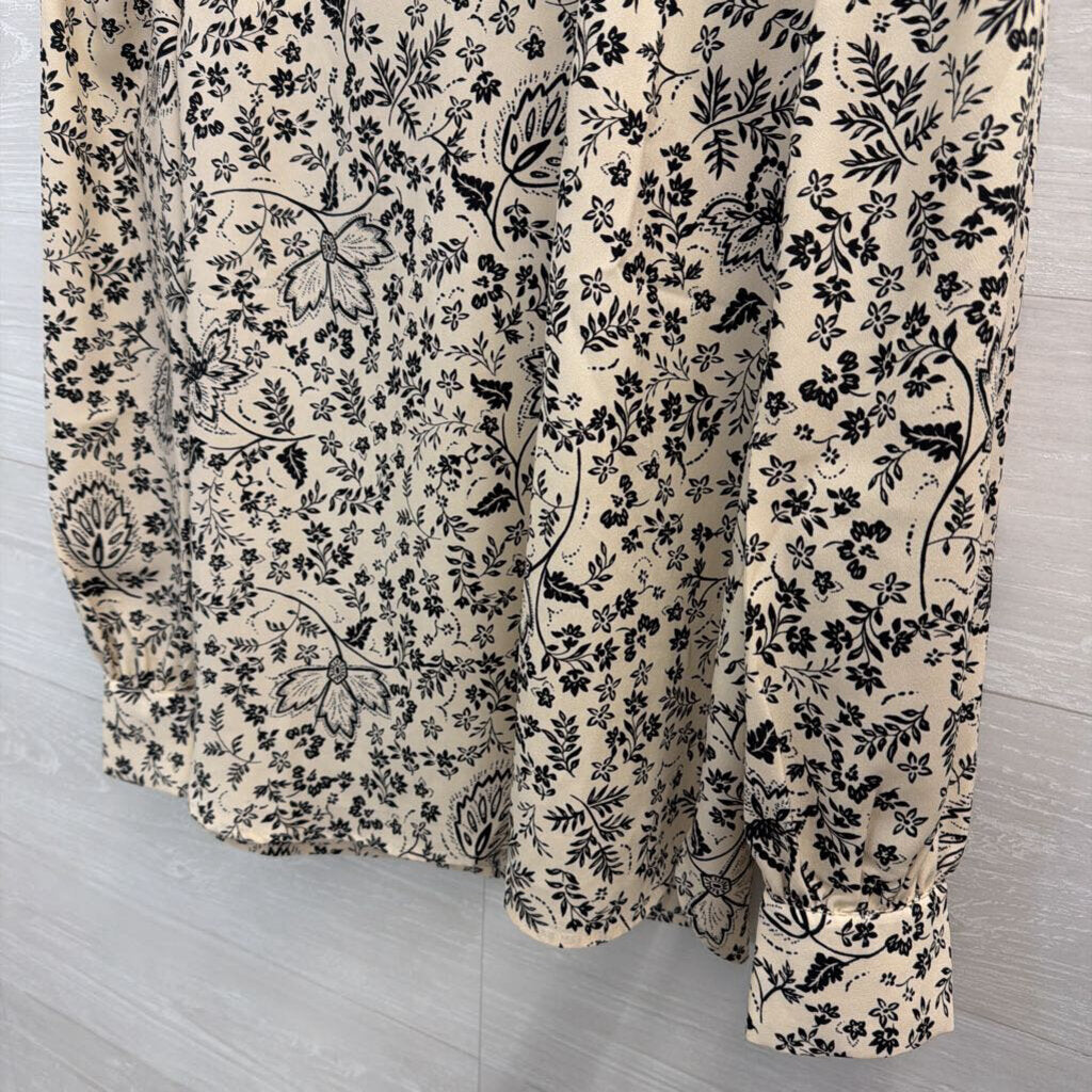 Beige/ Black Print Long Sleeve Top Medium