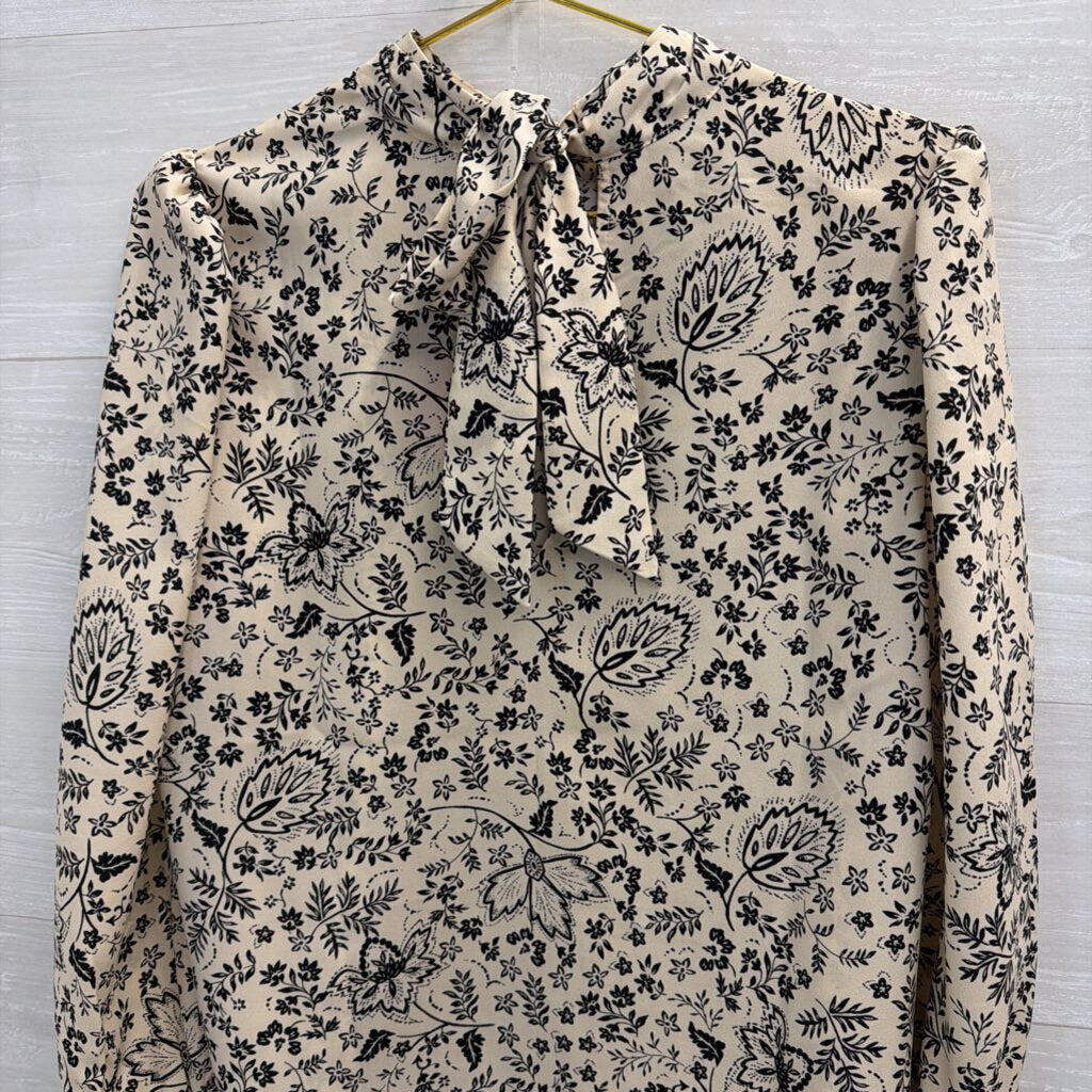 Beige/ Black Print Long Sleeve Top Medium