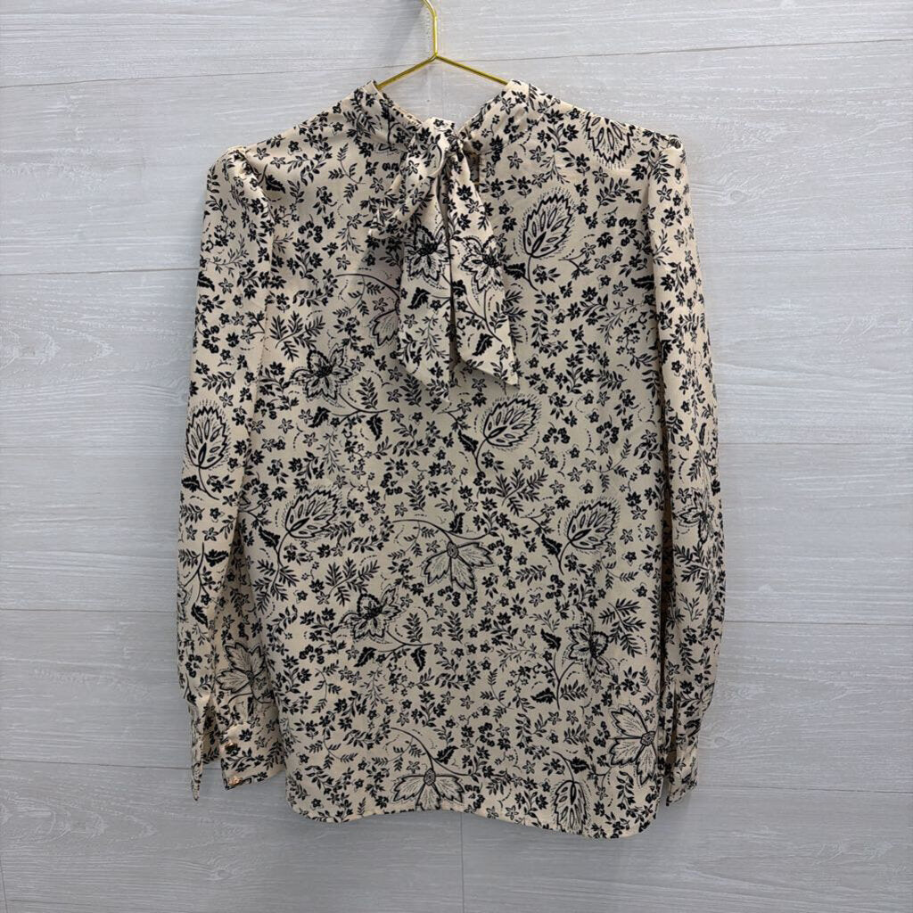 Beige/ Black Print Long Sleeve Top Medium