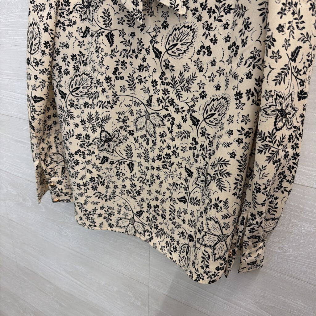 Beige/ Black Print Long Sleeve Top Medium