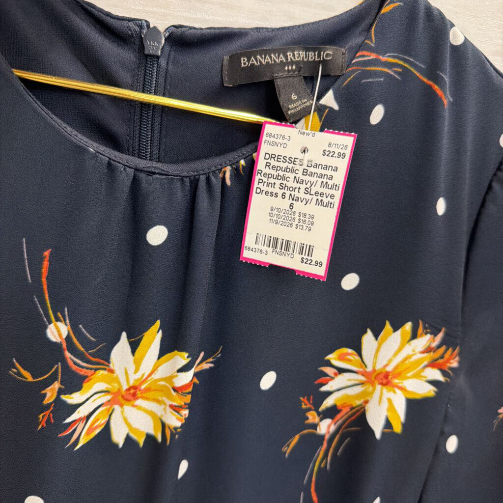 Banana Republic Navy/ Multi Print Short SLeeve Dress 6