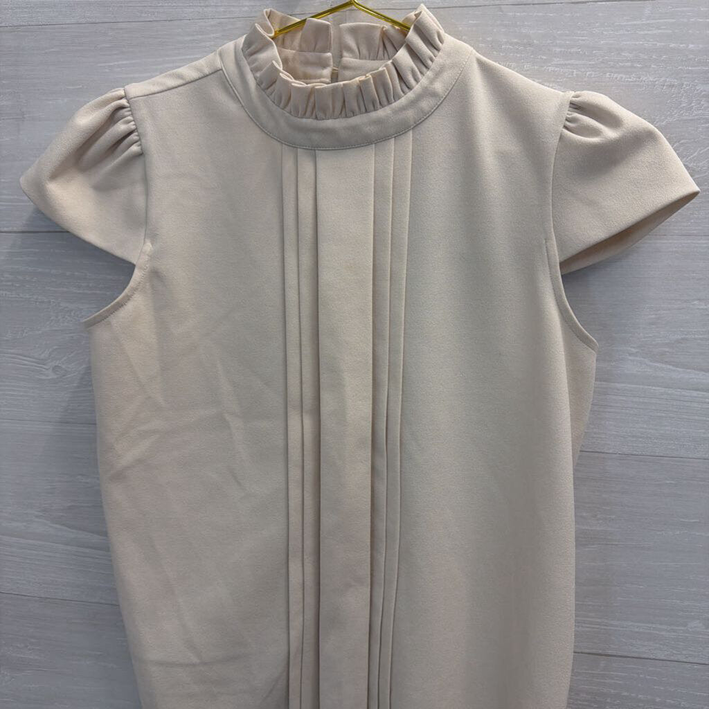 Ann Taylor Cream Mock Neck Short Sleeve Top Small