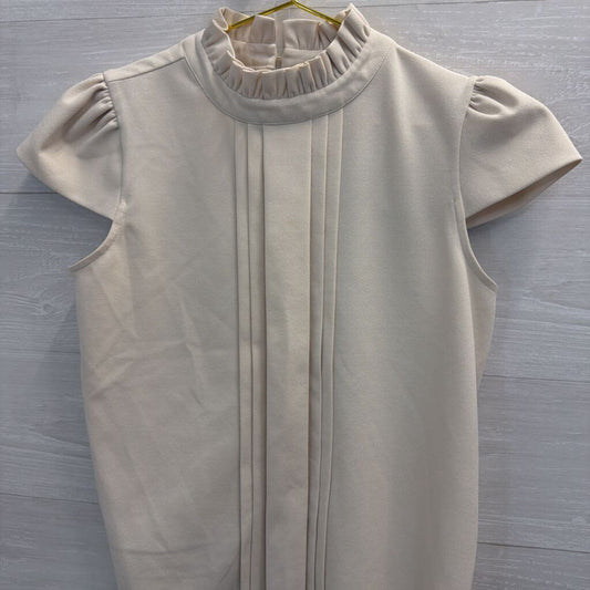 Ann Taylor Cream Mock Neck Short Sleeve Top Small