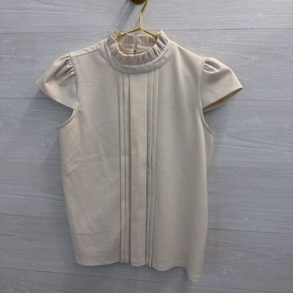 Ann Taylor Cream Mock Neck Short Sleeve Top Small