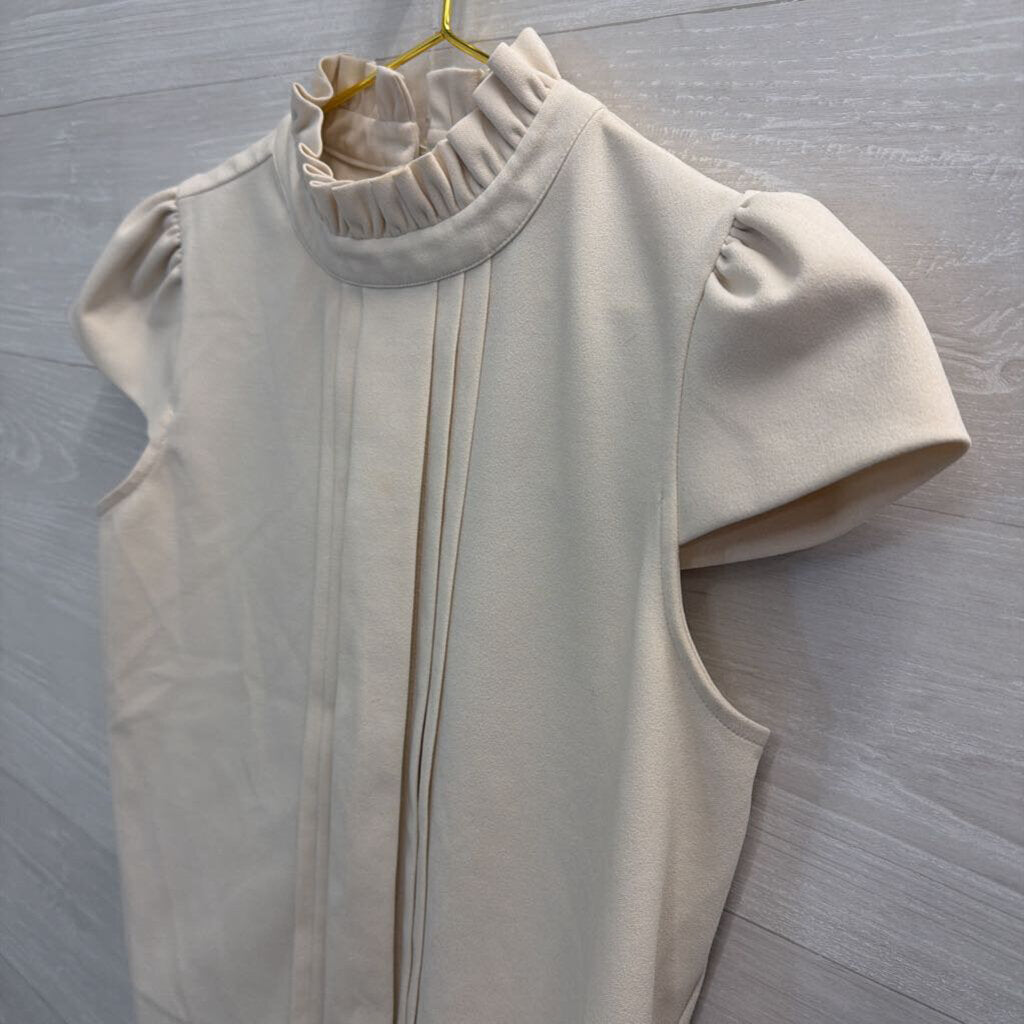 Ann Taylor Cream Mock Neck Short Sleeve Top Small