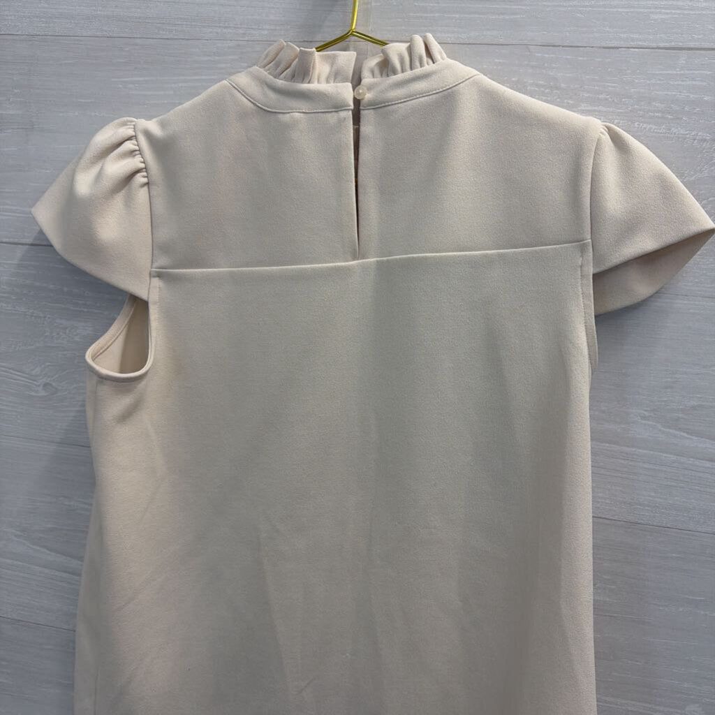 Ann Taylor Cream Mock Neck Short Sleeve Top Small