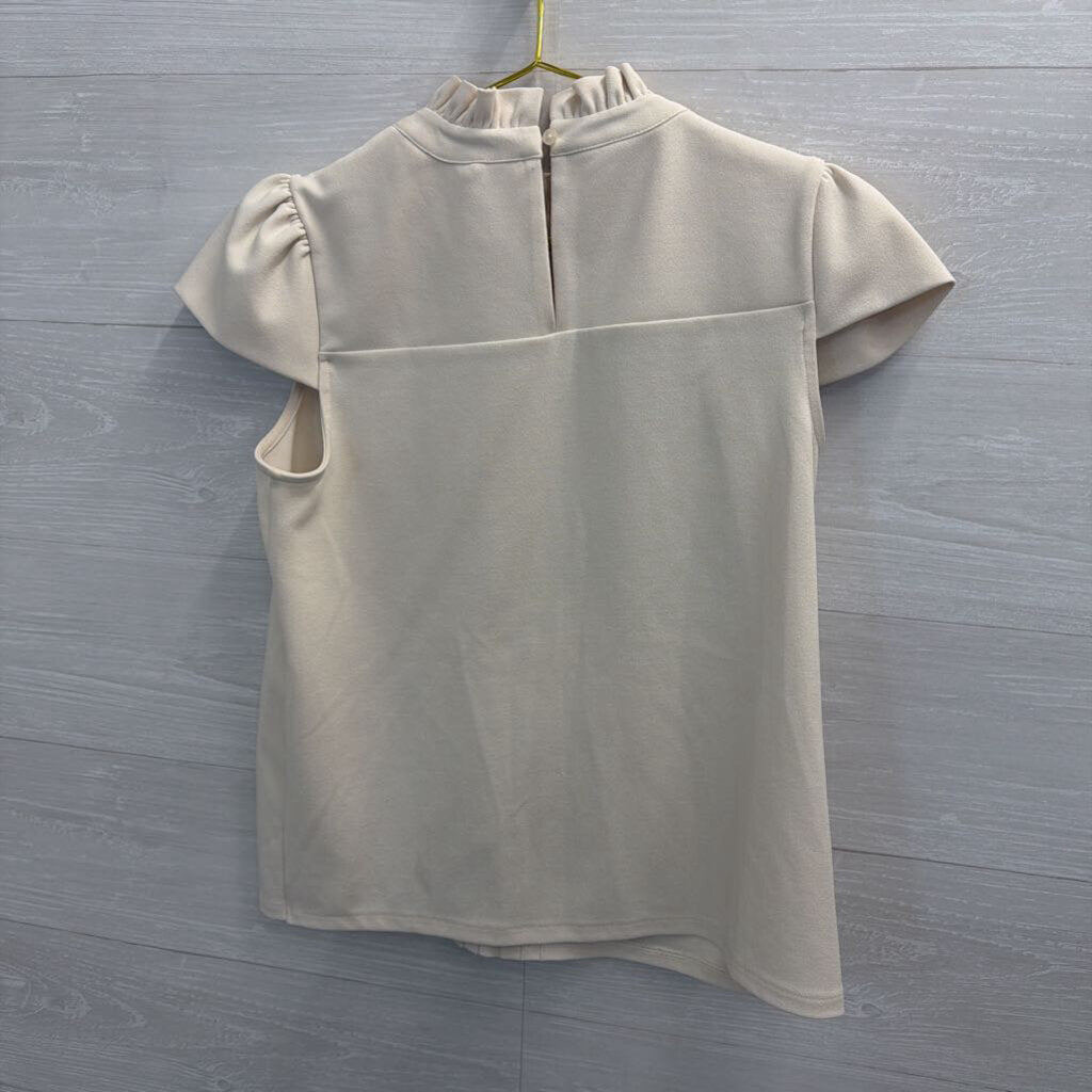 Ann Taylor Cream Mock Neck Short Sleeve Top Small