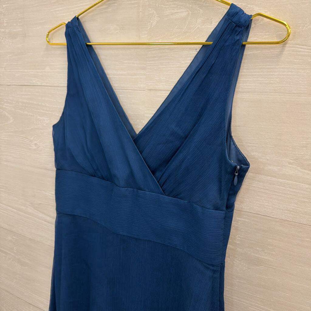 J Crew Blue Sleeveless V Neck Midi Dress Medium
