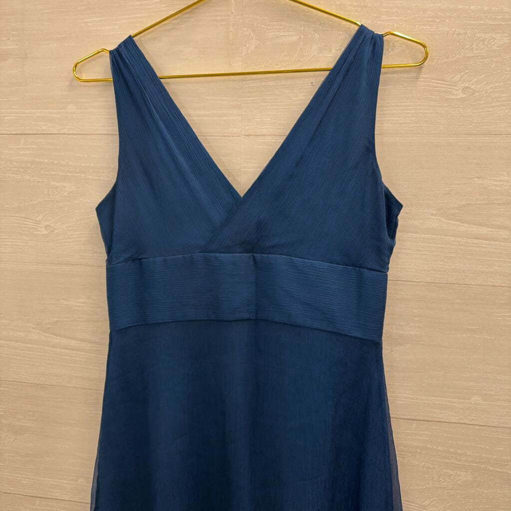J Crew Blue Sleeveless V Neck Midi Dress Medium
