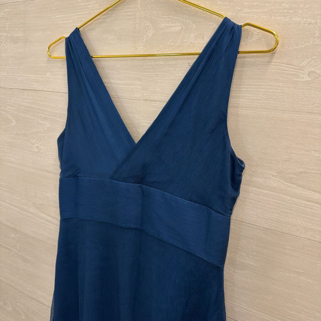 J Crew Blue Sleeveless V Neck Midi Dress Medium