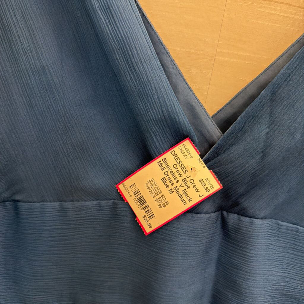 J Crew Blue Sleeveless V Neck Midi Dress Medium