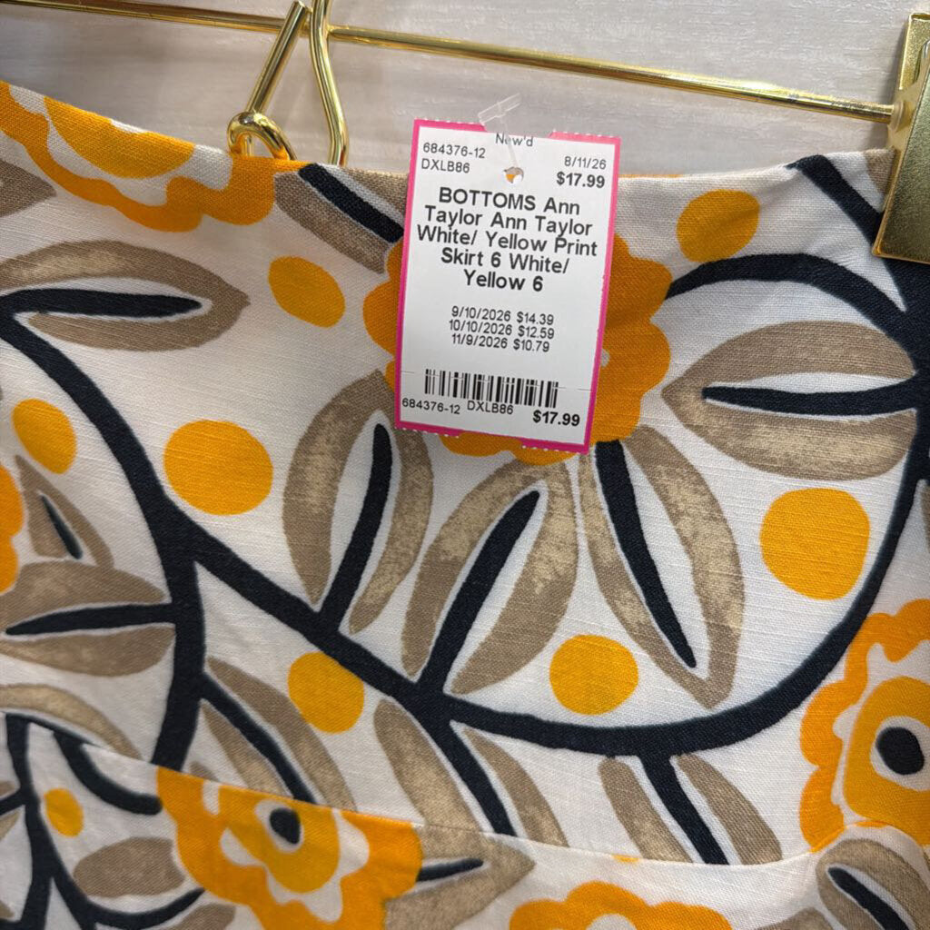 Ann Taylor White/ Yellow Print Skirt 6