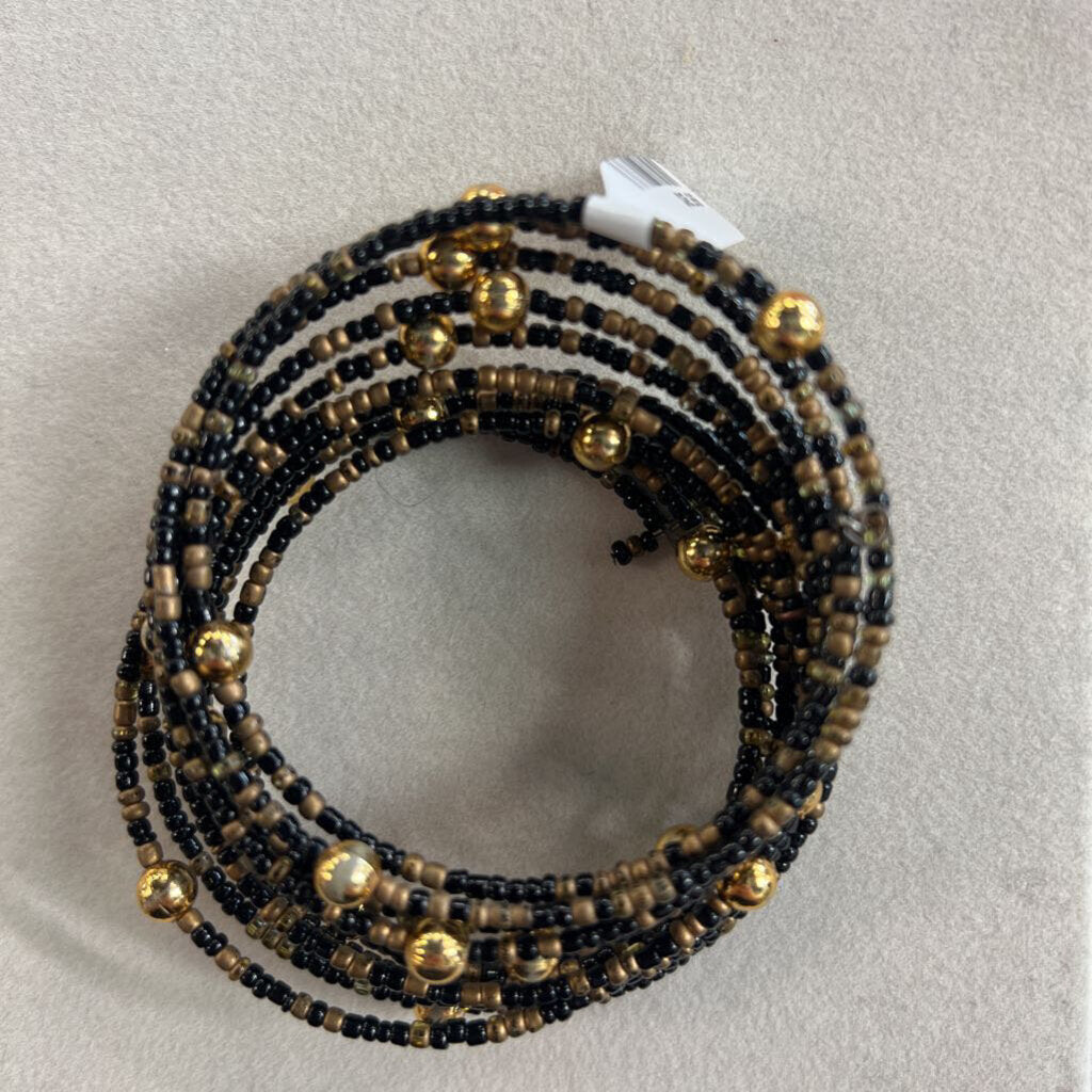 Black/ Gold Beaded Layered Wrap Bracelet