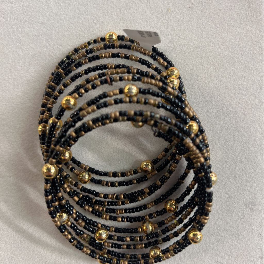 Black/ Gold Beaded Layered Wrap Bracelet