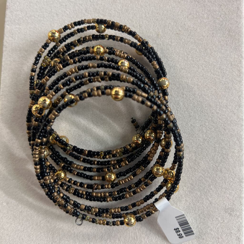 Black/ Gold Beaded Layered Wrap Bracelet