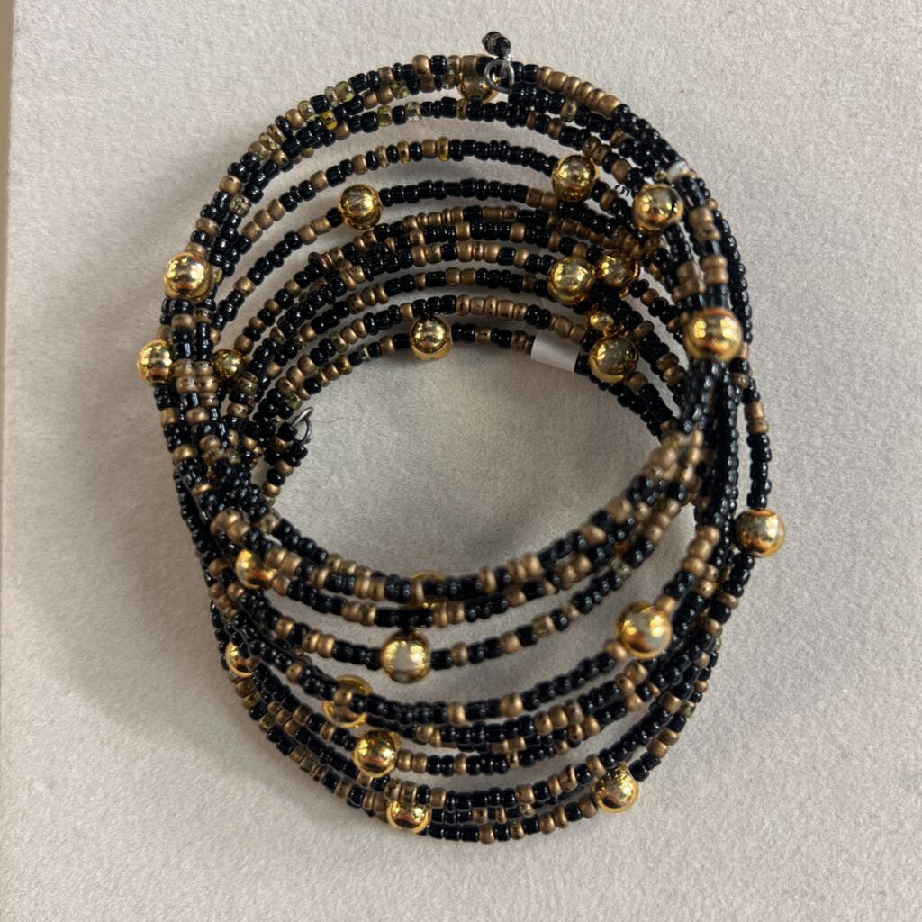Black/ Gold Beaded Layered Wrap Bracelet