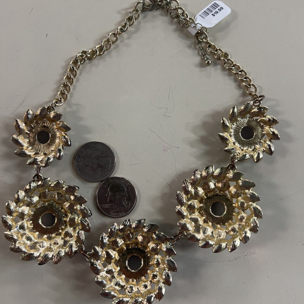 Gold/ Multi Stone Circle Statement Necklace