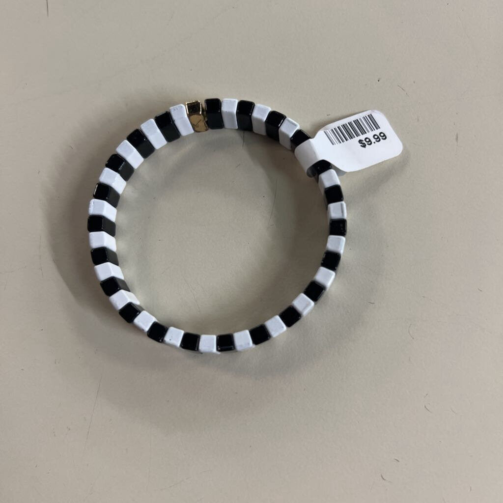 Black/ White Stone Stretchy Bracelet